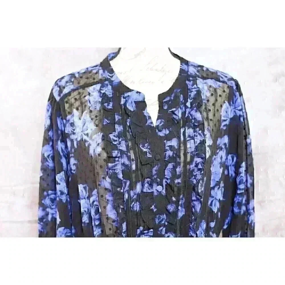 Torrid Size 1 Sheer Button Front W/Ruffle Along B… - image 2